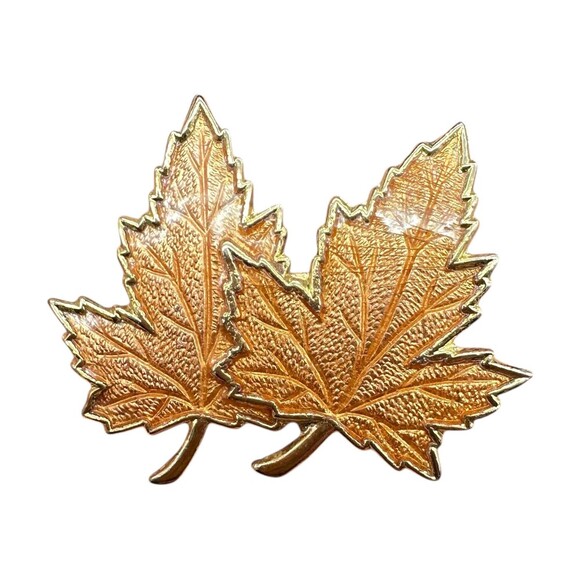 Vintage Maple Leaf Brooch Pin Orange Maple Leaves Fall Pair of Maple Leaves - Picture 2 of 4
